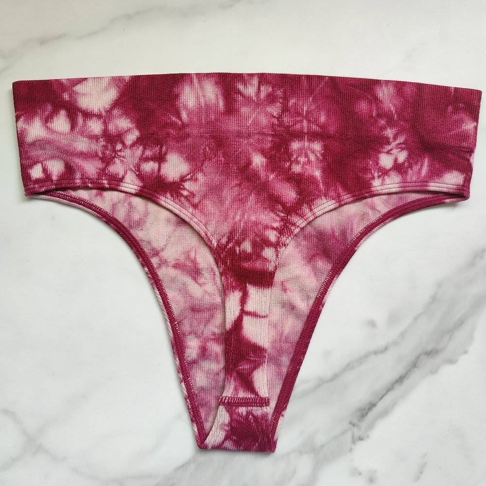 NWT JENNI SEAMLESS RIBBED HI-CUT THONG PANTY IN SIZE EXTRA LARGE SPLASH TIEDYE - Picture 2 of 4